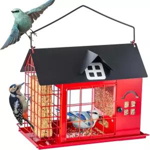 우리에 갇힌 새 모이통 다람쥐 방지 다목적 씨앗 및 스위트 야생 금속 3Lb 용량 + 2개의 케이크 대형