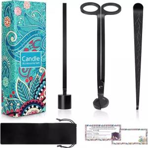 4 in 1 양초 액세서리 키트 - 전문가용 윅 트리머 스너퍼 및 디퍼(벨벳 파우치 포함) 애호가를 위한 선물