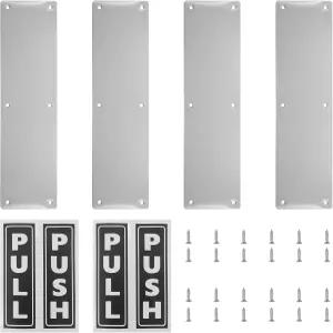 푸시 풀 스티커가 있는 스테인리스 스틸 도어 플레이트 4팩(80x300mm) - 간편한 설치 가정용 사무실용 유리
