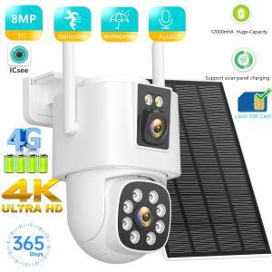 BESDER 4G SIM 태양광 카메라 8MP 4K 보안 PZT 실외 IP 카메라 내장 12000mAh 배터리 AI 자동 감지 추적 IC