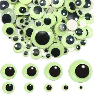 어두운 곳에서 6mm 빛을 내는 100개 구글리 눈 자체 야광 플라스틱 스티커가 크래프트 눈에 부착되어 용품