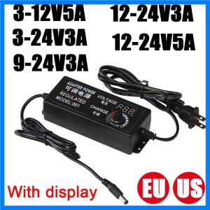 AC-DC 3V 9V 12V 24V 3A 5A 조절 가능 전원 어댑터 범용 어댑터 EU/US 플러그 디스플레이 화면 전압 조절