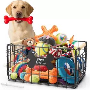 티브레이 강아지 장난감 바구니 손잡이가 달린 씹힘 방지 금속 개 통 마커 펜이 반려견용 반려동물 용품