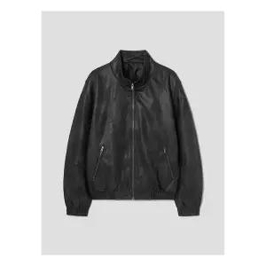 (455X3ZLYE5) [에잇세컨즈] 페이크 레더 하이넥 패디드 블루종 블랙