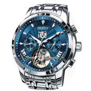 남성 자동 시계 스테인리스 스틸 골격 기계식 날짜 캘린더 럭셔리 클래식 비즈니스 방수 야광 손목시계