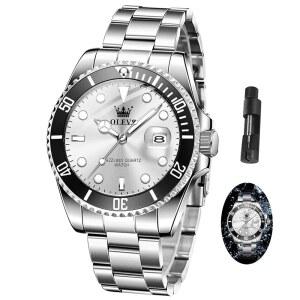 남성용 시계, 빅 다이얼 스테인리스 스틸 데이 방수 아날로그 쿼츠 남성 클래식 비즈니스용 손목시계 럭셔리 야광 라운드 회전 베젤 시계