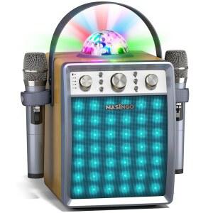 [미국배송] 성인 및 를 위한 마싱고 노래방 기계 무선 마이크 2개 디스코 볼 파티 조명 TV 케이블이 장착된 휴대용 노래 PA 스피커 시스템 오스티나토 M7