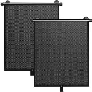 측면 창문용 접이식 차량용 그늘막 2팩 - 강력한 흡입 컵이 있는 롤러 UV 열 차단 사무실 (L 19.6 x19.6 )