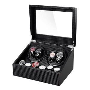 자동 시계용 시계 와인더, 초소음 모터, 4개 및 추가 보관 공간 6개, 가죽 악어 스타일링