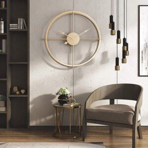 금속 심플 벽시계, 오버사이즈 농가 빈티지 조용한 논 틱 배터리 작동 거실용 벽시계 골드 6060cm