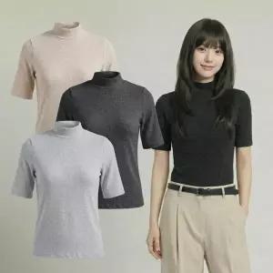 여성 기모 5부 반폴라 티셔츠 겨울 보온 레이어드 이