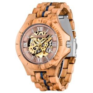 남성용 덴틸리 클래식 기계식 나무 시계 스켈레톤 자동 와인딩 경량 손목시계