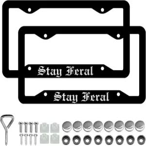 스테이 와일드 번호판 프레임 재미있는 단어 아트 블랙 홀더 나사 포함 12x6인치 개인 맞춤형 자동차