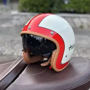 바이크 오토바이 반모헬맷 클래식 빨간색과 흰색 색상 조합 오픈 페이스 레트로 복고풍 엔틱 헬멧 순양함
