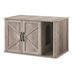 피안드레아 쓰레기통 인클로저, 모던 고양이 가구 숨겨진, 현관문, 이중 문, 손잡이, 집, 사이드 엔드 테이블, 33.5 x 19 19.5 인치, 헤더 그레이지 UPCL012G01