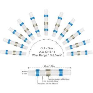 주석 도금 수축 블루 커넥터 방수 14 전기 버트 구리 터미널 슬리브 1000 솔더 스플라이스 AWG16 500 와이어