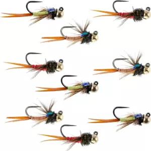 플라이 낚시 장소 전술 텅스텐 비드 헤드 구리 존 유로 님프 구색 - 후크 사이즈 12의 9가지 컬렉션