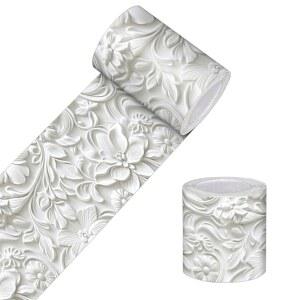 홈티튜트 벽지 테두리 필 앤 스틱 장식 벽 트림 자체 접착 엠보싱 플로럴 액센트 스트립 천장 가장자리 도어 프레임 거실 거울 4x196 인치 화이트 스톤 텍스처 디자인