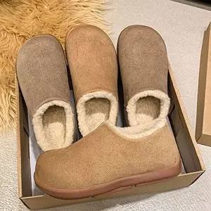 [신상오픈런]|CMS7D7E|여성 퍼안감 둥근코 심플 뮬 슬리퍼 겨울 데일리 신발