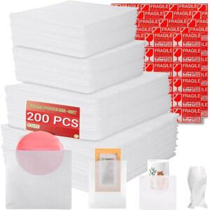 [미국배송] 부품3A 이동 용품 200팩 쿠션 폼 파우치 이동 포장 운송 및 보관용 포장 부수적으로 120개의 취약한 스티커(16X16 12X7.5 10X10 7.5X7.5)