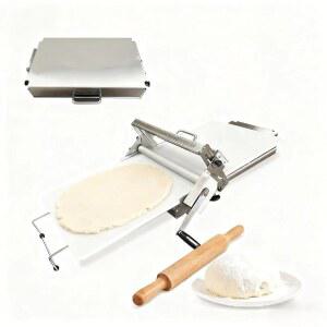 접이식 파스타 롤러(15.5인치), 반죽 시터, 수동 롤러, 스테인리스 스틸 기계(55레벨 조절 가능 두께), 상업용 등급 용량(압연 표면 1개)