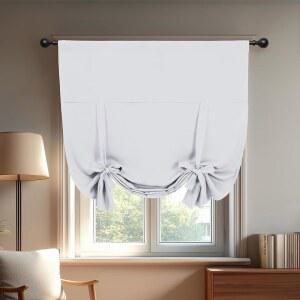 데코노보 타이 u2011Up 암막 커튼 u2013 주방 및 소형 창문용 조절식 풍선 그늘막, 막대 포켓이 있는 단열 방 패널, 에너지 절약 이지 케어 스타 화이트 46W x 63L 1 패널