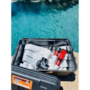 설치 키트가 포함된 100피트 FireFighter1 호스 및 노즐 - 화재 비상 시 수영장 펌프를 통해 즉시 물에 접근 가능