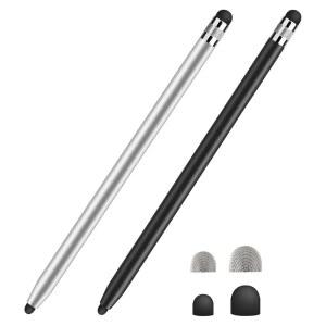 [미국배송] 터치스크린용 스타일러스 펜 2팩 아이패드호환 아이폰호환 삼성호환 태블릿과 호환되는 고감도 정밀 정전식 4개의 고무 팁이 있는 모든 범용 터치스크린 장치(2가지 색상)