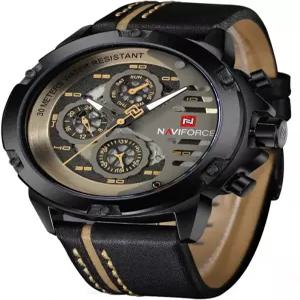 NAVIFORCE 스포츠 밀리터리 시계 남성 방수 아날로그 쿼츠 가죽 밴드 날짜 캘린더 손목시계