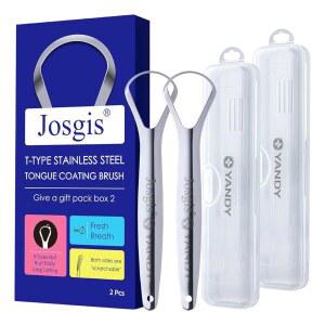 조지스 스테인리스 스틸 혀 클리너 스크레이퍼, 2팩 - 부드러운 혀 클리닝을 위한 듀얼 헤드 디자인, 신선한 입냄새와 구강 관리를 위한 위생적인 금속 혀 브러시