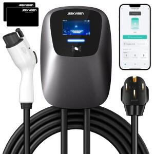 지크비센 레벨 2 EV 충전기 48Amp 240V NEMA 14-50 플러그: APP 제어가 가능한 전기 자동차 충전소, WiFi 지원 EVSE, RFID 카드 - Tesla 및 모든 브랜드와 호환 (그레이)