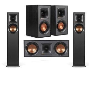 Klipsch 레퍼런스 R-610F 5.0 홈 시어터 팩, 2배 바닥 스탠드 스피커 + 페어, R-41M 책장 스피커, R-52C 센터 채널 블랙