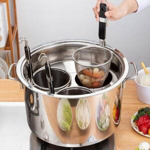 스트레이너가 있는 부오카이우 파스타 쿠커, 스테인리스 스틸 쿠커 인서트 세트, 멀티팟 조리 도구, 뚜껑이 스톡 포트, 끓이기용 3홀 바구니. 주방 조리용 멀티