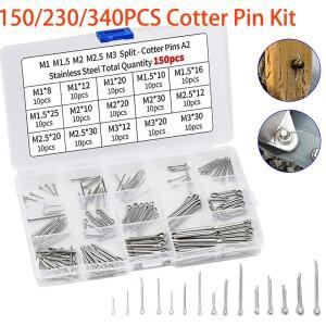 150/230/340피스 핀/코터 핀 스테인레스 스틸 A2-해양 등급(304) +박스 하드 케이스 링크 모음