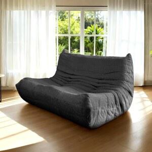 [포르르] 모리톤 파이어사이드 러브잇 미드 센추리 암리스 소파 u2014 트윈 사이즈 플로어 라운지, 거실 또는 침실용 폼 충전 액센트 의자(블랙, 2인승)