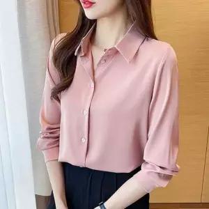 베이직 디자인 데일리 무드 긴팔 새틴 셔츠 블라우스 WE6B92F