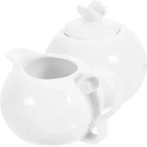 비우데코 세라믹 찻주전자 세트 우유 컵 피처 디스펜서 슈가 커피 병 뚜껑 숟가락 차 라떼 소스에