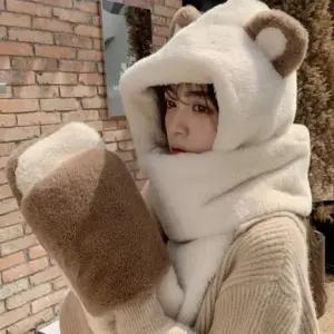 마니포근 곰돌이 후드 목도리 캐릭터 방한 동물 워머 일체형 모자 (WFK9HKH)