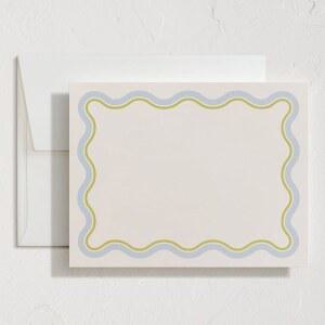 [미국배송] 민트 스퀴글 문구 세트 10개 초대장 및 자필 감사 메시지를 위한 플랫 노트 카드 봉투 옅은 파란색 & 샤트뢰즈 테두리 남녀 선물 고급스러운 종이