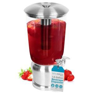 얼음 용기, 스탠드 및 스피갓이 포함된 버드록 홈 1.5갤런 스테인리스 음료 디스펜서 - 원형 BPA 프리 클리어 트리탄 플라스틱