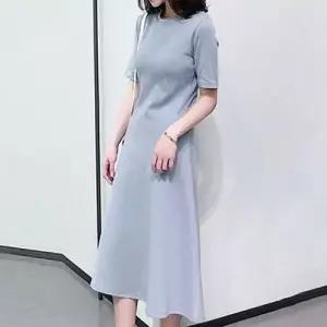 밑단 A라인 플레어 반팔 롱원피스 무지 오피스룩 WAE65A1