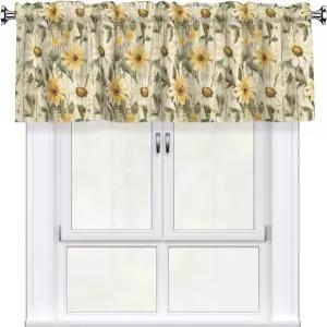 OEDTF 우드그레인 데이지 패턴 밸런스 커튼 손쉬운 노씨 주방 및 욕실 창문 장식으로 공간을 즉시