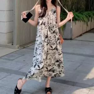 플로럴패턴 데일리원피스 끈나시원피스 롱 트로피컬 체형커버 바캉스룩 꾸안꾸