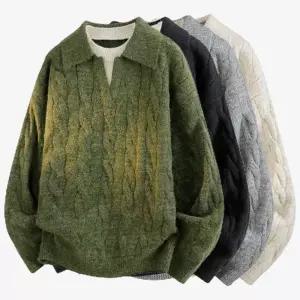 티류으스 남성 가을겨울 빅사이즈 브이넥 꽈배기 니트 폴로셔츠 루즈핏 오버핏 캐주얼 데일리 WY