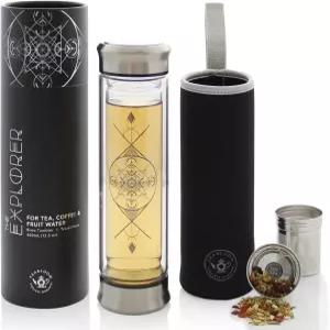 테아블로 올 음료 주입 병 ？ 14온스/400ml 이중 벽 단열 유리 여행 플라스크 핫 티 콜드 브루 커피 보온병