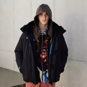 밀레 남성 헤비 패딩 자켓 구스다운 고어텍스 루트업 윈드스타퍼 블랙