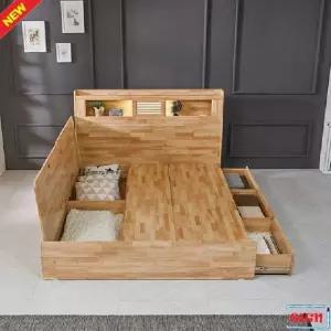 퀸 네츄럴 LED G56 고무나무원목 침대프레임 수납형