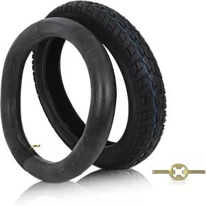 14x2.125 전기 자전거 및 튜브 세트 57-254 방폭 타이어 구부러진 밸브 내부 포함 10인치 림 펑크 방지