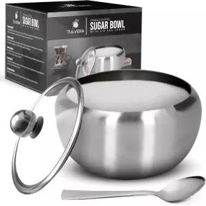 뚜껑과 숟가락이 있는 설탕 그릇 커피 바용 12온스 용기 소금 차 사탕 슈가 큐브 브라운 기 주방 조리대