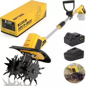 20V 무선 전동 정원용 경운기 9인치 경운 폭 흙 경작 잔디 원예용 6.6인치 깊이 로터틸러 경량 4.0Ah